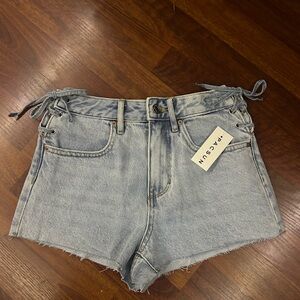 PacSun Lace-Up High-Rise Denim Shorts - Light Wash Blue